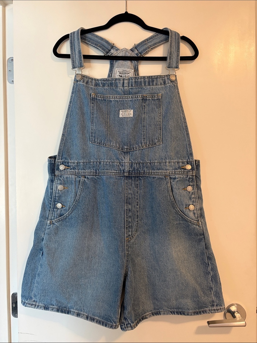 Levi's Light Blue Denim Short Overalls with Front Bib